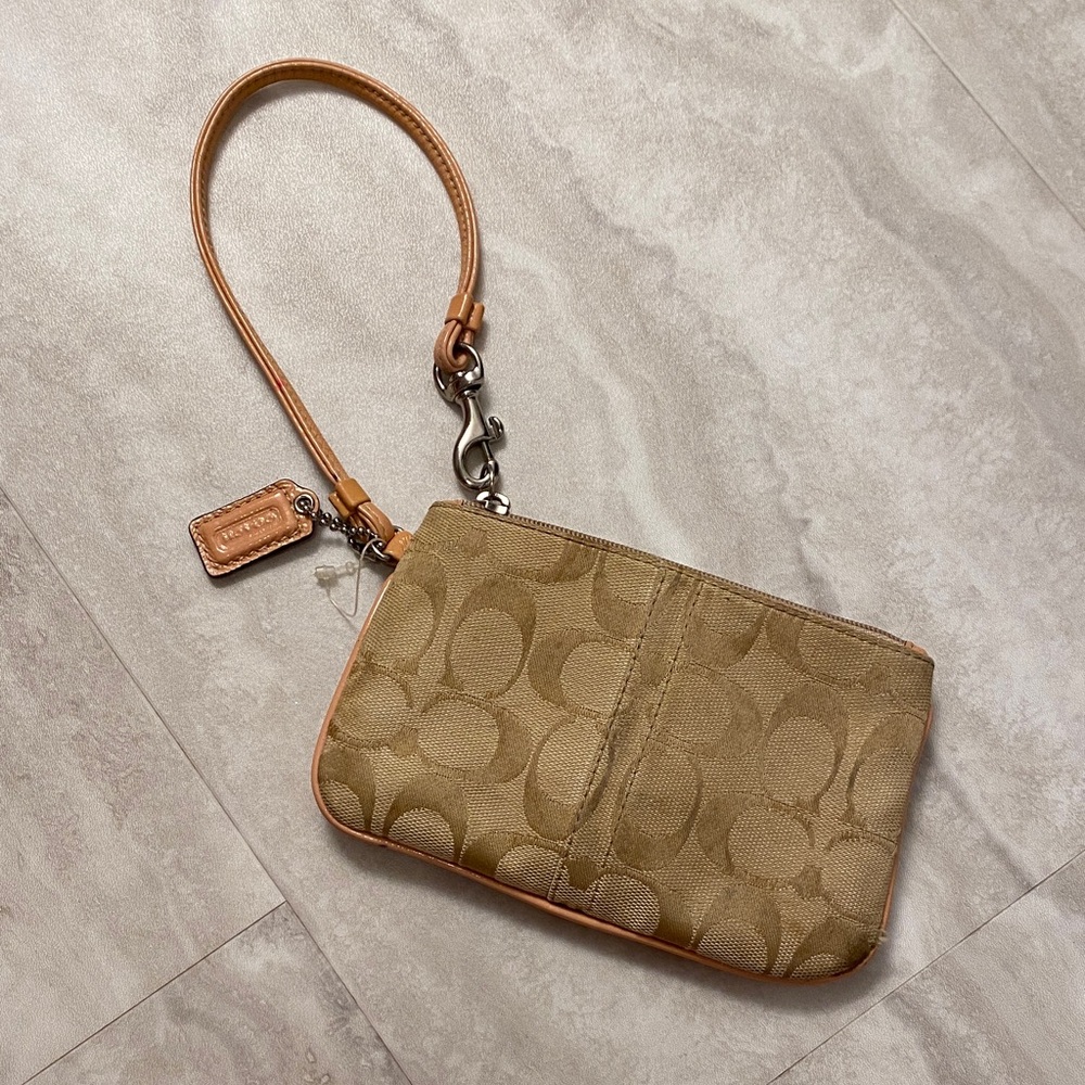 Coach Beige Signature Wristlet